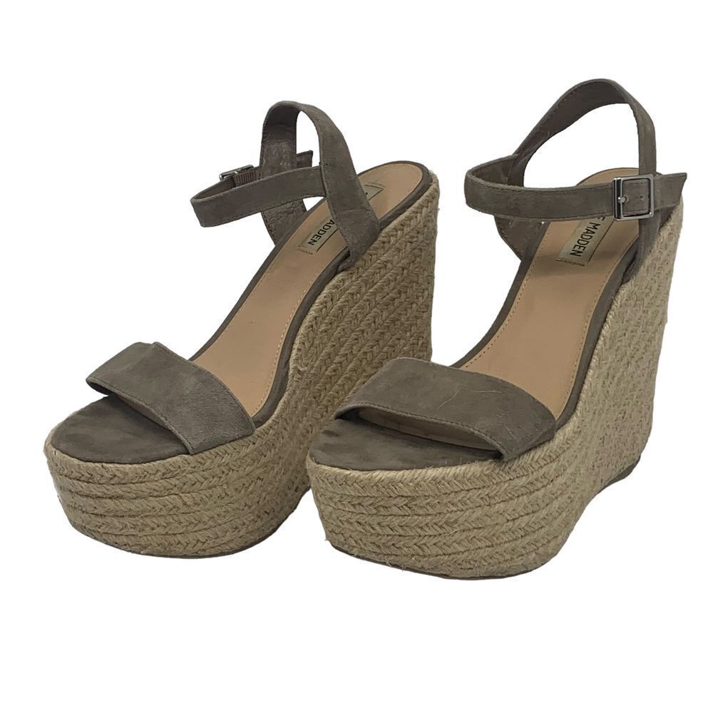Steve Madden Alyssa Taupe‎ Suede Espadrille Wedge Sandals Ankle Strap Size 9M - Picture 5 of 7